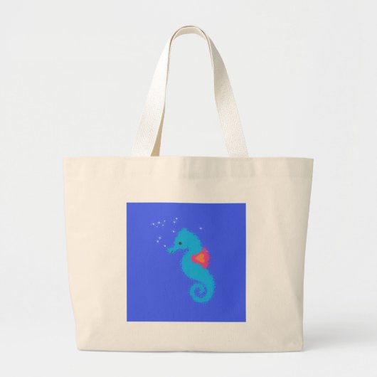 Blue Cartoon Seahorse Grote Tote Bag (Voorkant)