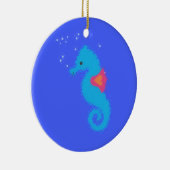 Blue Cartoon Seahorse Keramisch Ornament (Rechts)
