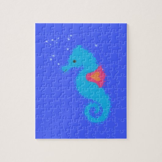 Blue Cartoon Seahorse Legpuzzel (Verticaal)