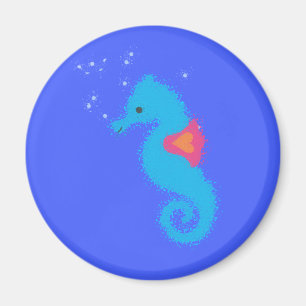 Blue Cartoon Seahorse Magneet