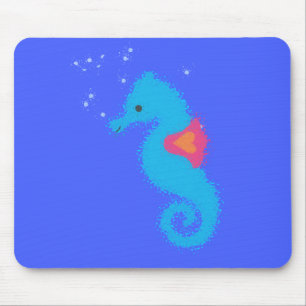 Blue Cartoon Seahorse Muismat