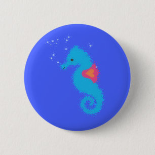 Blue Cartoon Seahorse Ronde Button 5,7 Cm