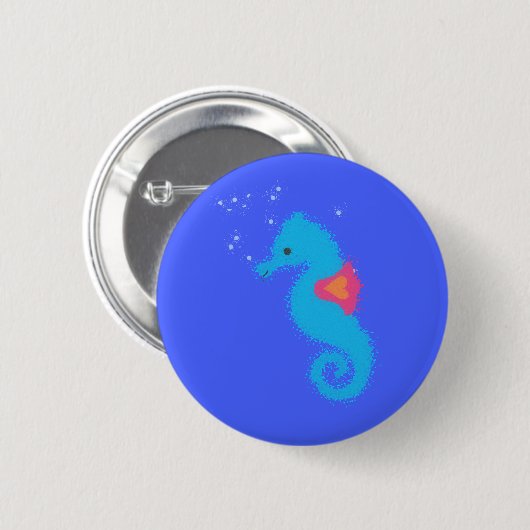 Blue Cartoon Seahorse Ronde Button 5,7 Cm (Voorkant /achterkant)