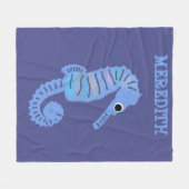 Blue Cartoon Seahorse Schattige gepersonaliseerd Fleece Deken (Voorkant (Horizontaal))