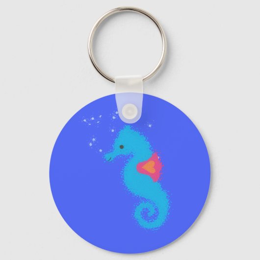 Blue Cartoon Seahorse Sleutelhanger (Voorkant)