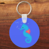 Blue Cartoon Seahorse Sleutelhanger (Voorkant)
