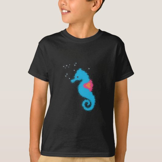 Blue Cartoon Seahorse T-shirt (Voorkant)