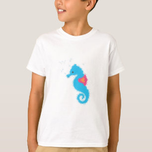 Blue Cartoon Seahorse T-shirt