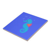 Blue Cartoon Seahorse Tegeltje (Zijkant)