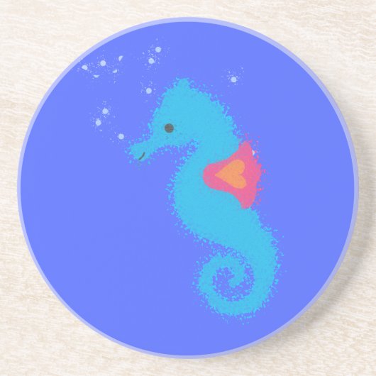 Blue Cartoon Seahorse Zandsteen Onderzetter (Voorkant)