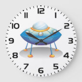Blue Cartoon UFO Spaceship Fun Sci-Fi Grote Klok (Voorkant)