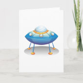 Blue Cartoon UFO Spaceship Fun Sci-Fi Kaart (Voorkant)