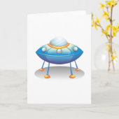 Blue Cartoon UFO Spaceship Fun Sci-Fi Kaart (Gele Bloem)
