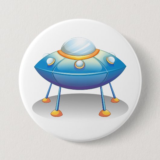 Blue Cartoon UFO Spaceship Fun Sci-Fi Ronde Button 7,6 Cm (Voorkant)