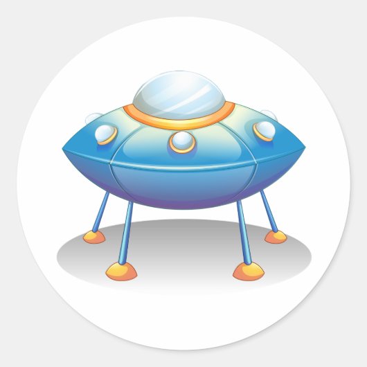 Blue Cartoon UFO Spaceship Fun Sci-Fi Ronde Sticker (Voorkant)