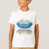 Blue Cartoon UFO Spaceship Fun Sci-Fi T-shirt (Voorkant)
