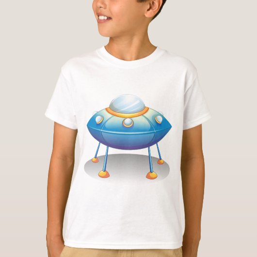 Blue Cartoon UFO Spaceship Fun Sci-Fi T-shirt (Voorkant)