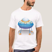 Blue Cartoon UFO Spaceship Fun Sci-Fi T-shirt (Voorkant)