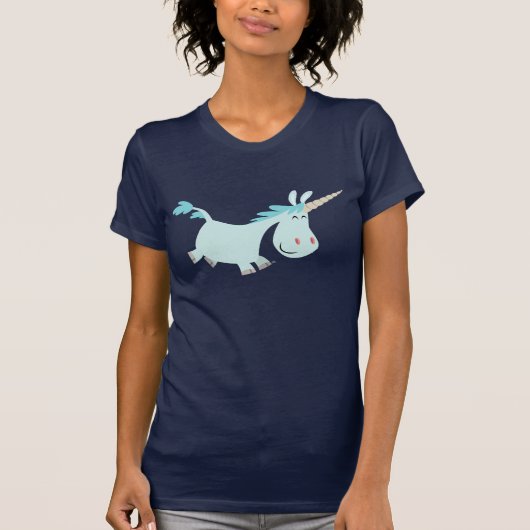 Blue Cartoon Unicorn Lady T-shirt (Voorkant)