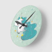 blue cartoon unicorn met sterren klok (Hoek)