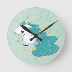 blue cartoon unicorn met sterren klok