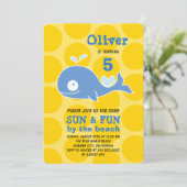 Blue Cartoon Whale Beach Party Photo Boy Birthday Kaart (Staand voorkant)