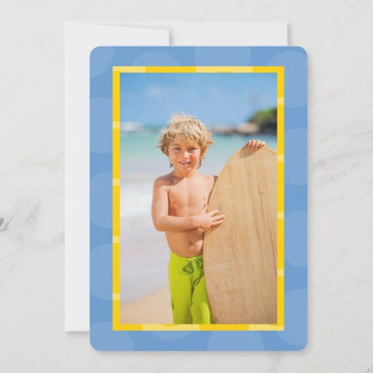 Blue Cartoon Whale Beach Party Photo Boy Birthday Kaart (Achterkant)