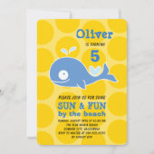 Blue Cartoon Whale Beach Party Photo Boy Birthday Kaart (Voorkant)