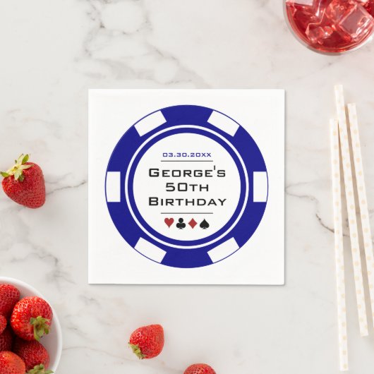 Blue Casino Poker Chip Birthday Napkins Servet (Insitu)