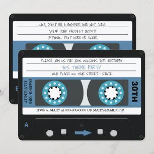 Blue Cassettebandje Retro 80s Birthday Party Kaart