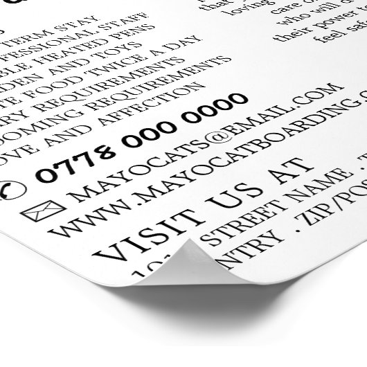 Blue Cat, Cat Boarding, Cattery Adverteren Poster (Hoek)