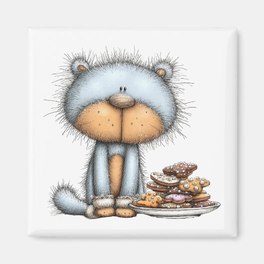 Blue Cat Cookies Christmas Magnet (Voorkant)