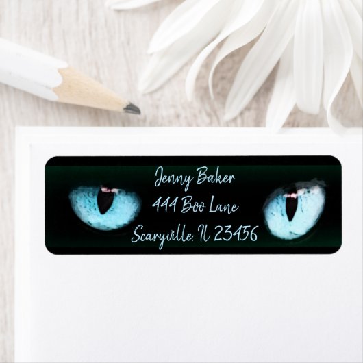 Blue Cat Eyes Halloween Spooky Black Etiket (Insitu)