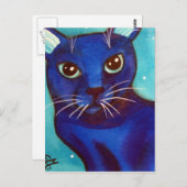 Blue Cat Full Moon Briefkaart (Voorkant / Achterkant)