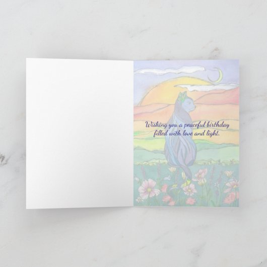 Blue Cat Happy Birthday Kaart (Binnen)