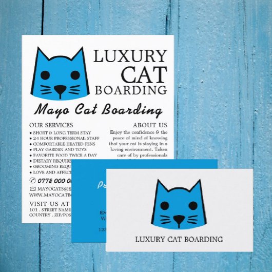 Blue Cat, katten opvang, cattery reclame Flyer