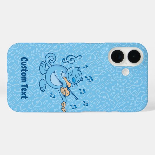 Blue Cat met Violin iPhone Case (Achterkant (horizontaal))