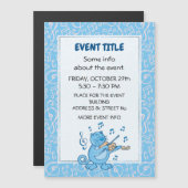 Blue Cat met Violin Magnetic Invitation (Voorkant / Achterkant)