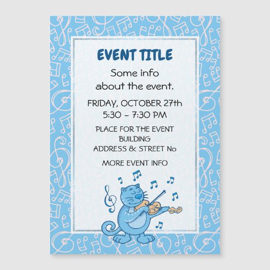 Blue Cat met Violin Magnetic Invitation (Voorkant)