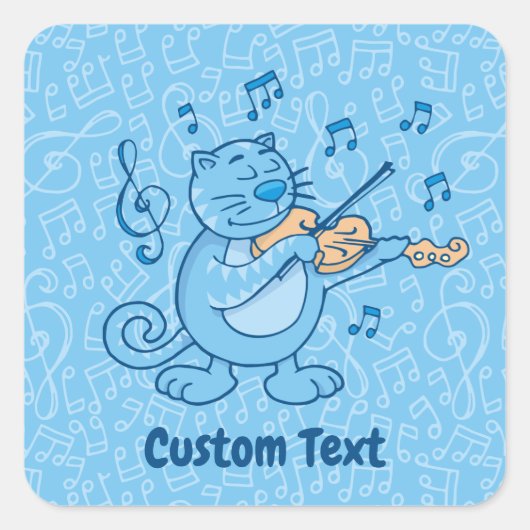 Blue Cat met Violin Square Sticker (Voorkant)
