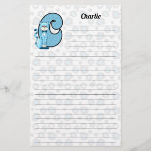 Blue Cat Mongram Boy's Letter C Lined Briefpapier