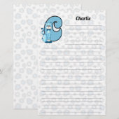 Blue Cat Mongram Boy's Letter C Lined Briefpapier (Voorkant / Achterkant)
