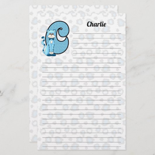Blue Cat Mongram Boy's Letter C Lined Briefpapier (Voorkant / Achterkant)