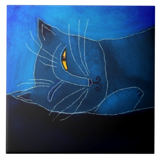 Blue Cat Napping Abstract digitaal schilderij Tegeltje (Voorkant)