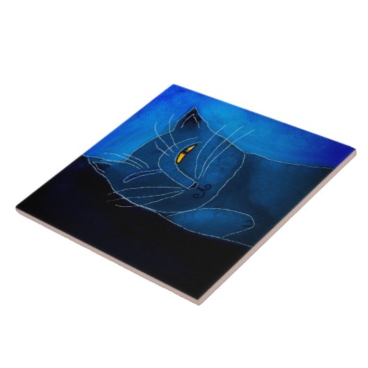 Blue Cat Napping Abstract digitaal schilderij Tegeltje (Zijkant)