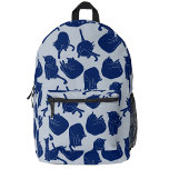 Blue Cat Pattern Bedrukte Rugzak<br><div class="desc">Indigo,  marine en stoffig blauw poesje kat patroon. Originele kunst van Nic Squirrell.</div>
