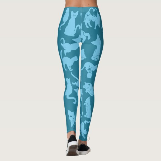 Blue Cat Pattern Leggings (Achterkant)