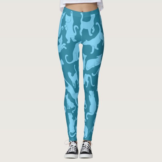 Blue Cat Pattern Leggings (Voorkant)