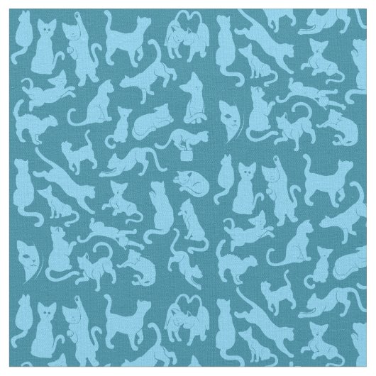 Blue Cat Pattern Stof (Close Up)
