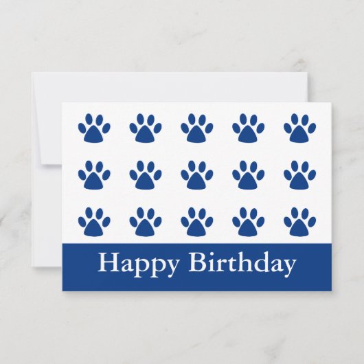 Blue Cat Paw Happy Birthday Flat Card (Voorkant)